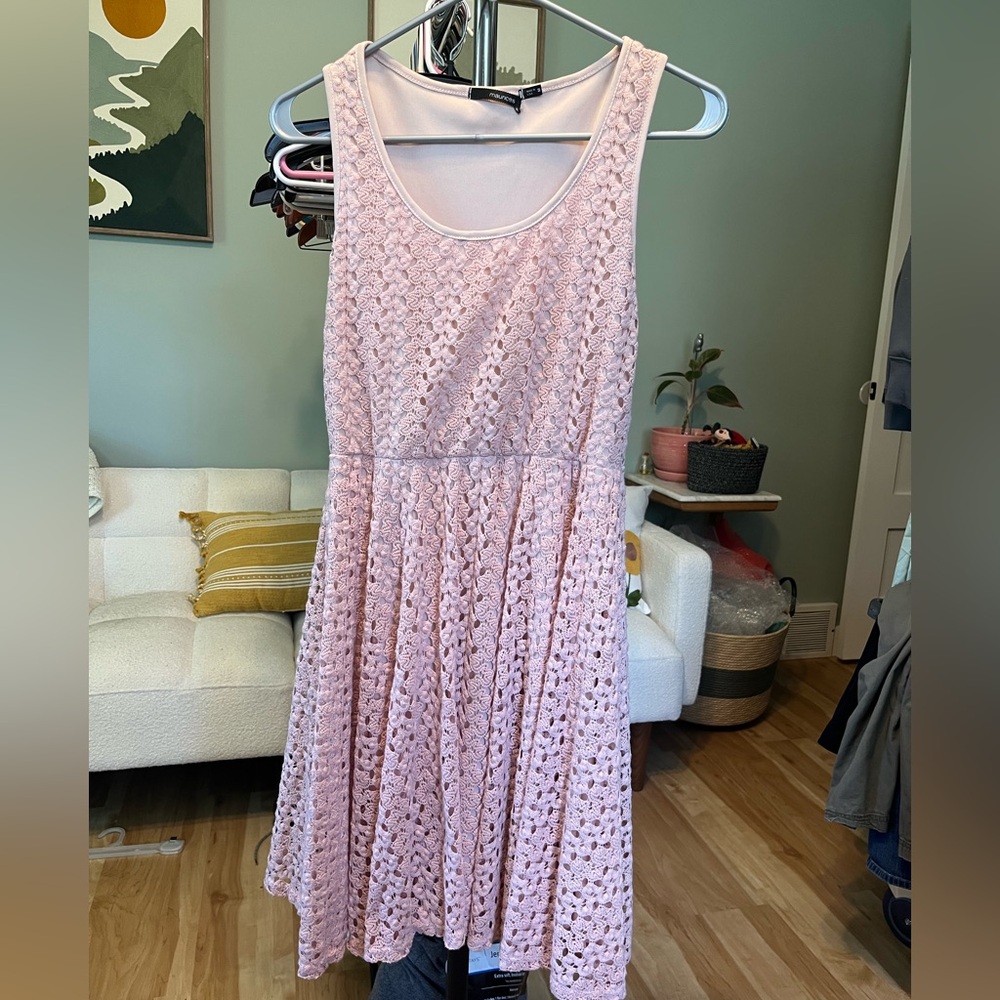 Pink Crochet Sleeveless Fit-and-Flare Dress